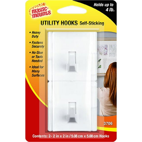 Magic Mounts 3706 Multi Purpose Hook Magic Mounts Self Sticking White Case Of 2