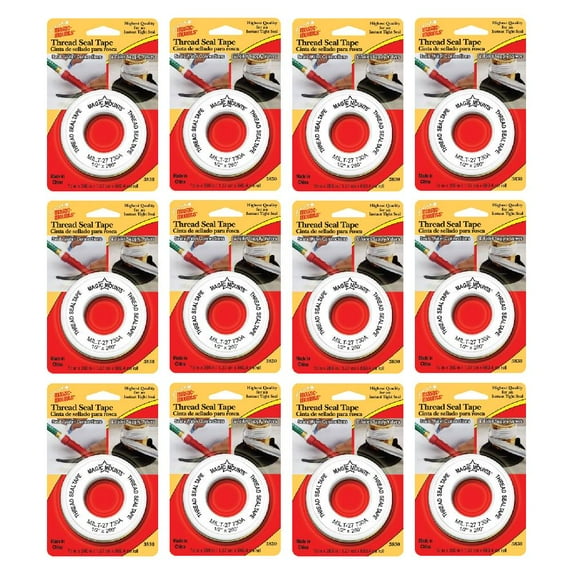 Magic Mounts Thread Seal Tape 1/2 x 260 in Leakproof Seal for Water Connections White, 12-Pack