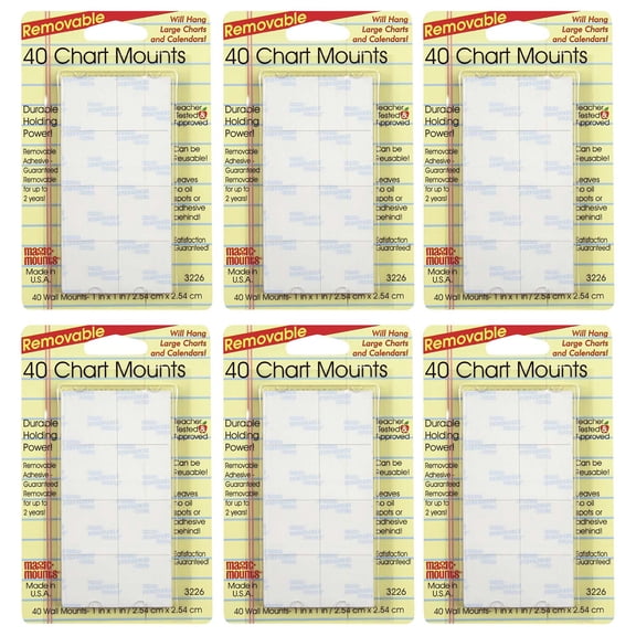 Magic-Mounts Chart Mounts, 1" x 1", 40 Per Pack, 6 Packs
