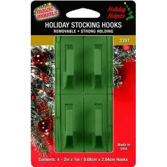 Magic Mounts Holiday Helpers Removable Stocking Hooks--GREEN