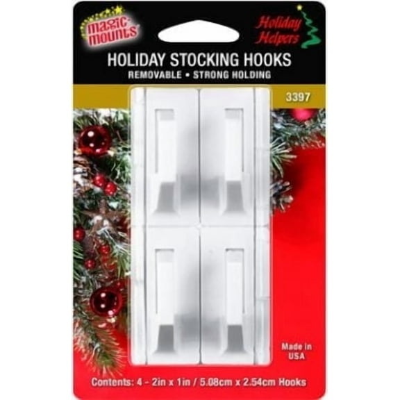 Magic Mounts Holiday Helpers Removable Stocking Hooks--WHITE