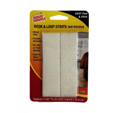 Magic Mounts Hook & Loop Strips Self-Sticking 15/16" x 4"  White  2 packs