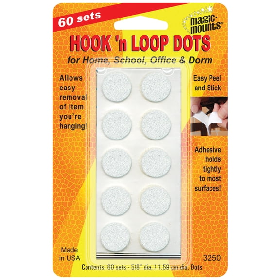 Magic-Mounts Hook 'n Loop, 5/8" Dots, 60 Sets