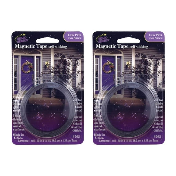 Magic Mounts Magnetic Tape 1/2 x 30 in Roll Adhesive Magnet Flexible Black Made in USA, 2-Pack