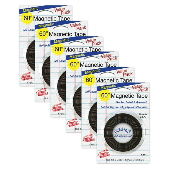 Magic-Mounts Magnetic Tape, 1/2" x 60" Roll, Pack of 6