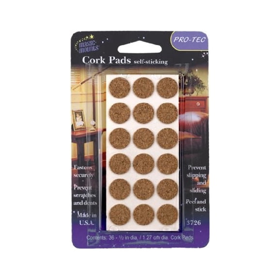 Magic Mounts Cork Pads Self Sticking Round Surface Protectors Made in USA, 36 Count