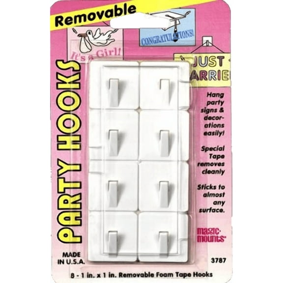 Magic Mounts Removable Party Hooks 8 1"x1" hooks per pack --2 packs