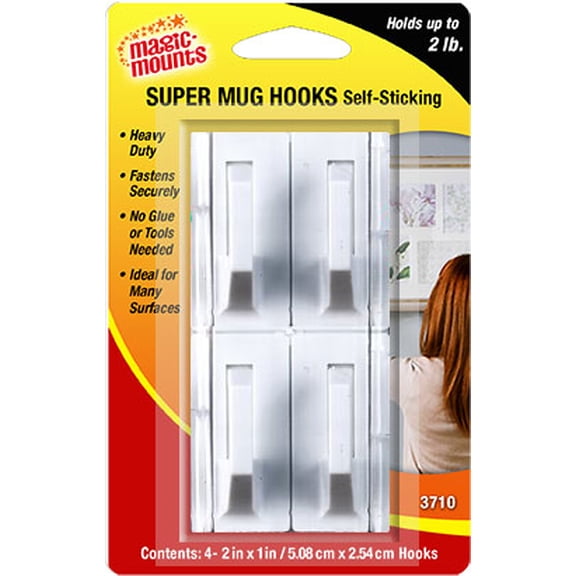 Magic Mounts Super Mug Hooks Self-Sticking 4 --2"x 1 "