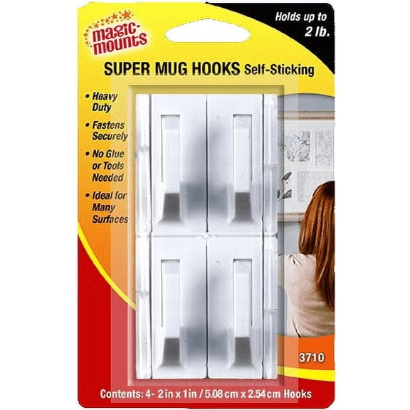 Magic Mounts Super Mug Hooks  Self-Sticking 4 --2"x 1 "