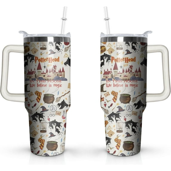 Magic Movie Tumbler 40oz with handle and Straw Magic Harrly Reusable Stainless Steel Vacuum Insulated Tumbler for Home, Office, Car or Travel