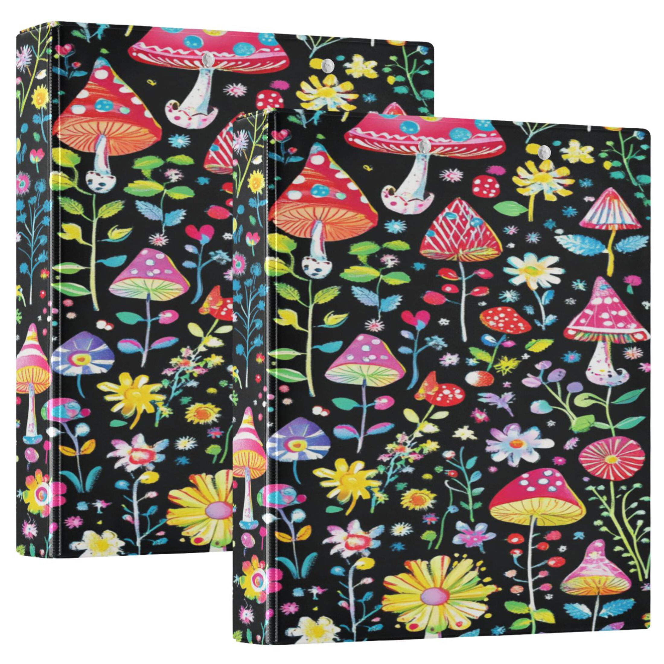 Magic Mushroom 12.4x10.6in PVC Round Ring Binder, D-Ring 3-Hole, Metal Clip, 200 Sheets