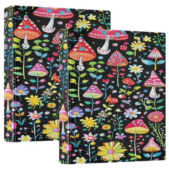 Magic Mushroom 12.4x10.6in PVC Round Ring Binder, D-Ring 3-Hole, Metal Clip, 200 Sheets