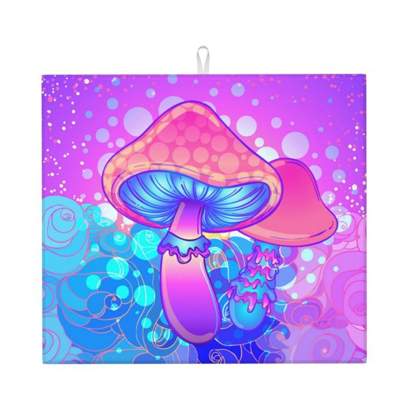 Magic Mushroom Geometry Psychedelic Kitchen Drying Mat 18x16 Inch Ultra Absorbent Countertop Mat Foldable with Hanging Loop