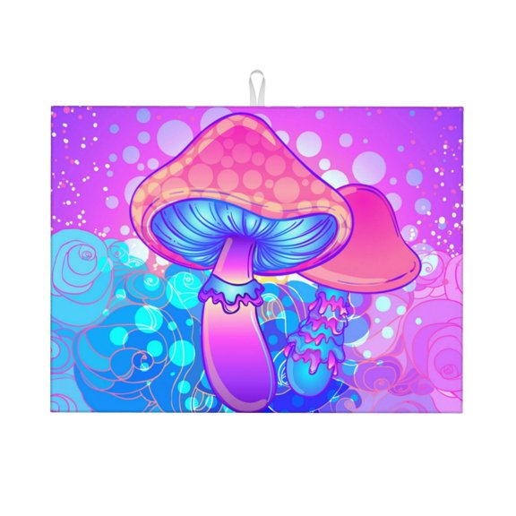 Magic Mushroom Geometry Psychedelic Large Kitchen Drying Mat 18x24 Inch Ultra Absorbent Dish Drying Mats Foldable Countertop Protector