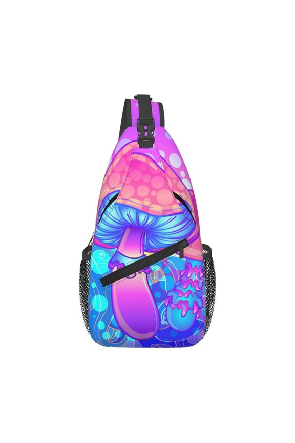 Magic Mushroom Geometry Psychedelic Sling Backpack Shoulder Chest Crossbody Bag Causal Travel Hiking Daypack