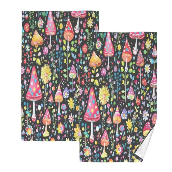 Magic Mushroom Set of 2 Pure Cotton Towels, 16'' x 28'', Highly Absorbent and Soft