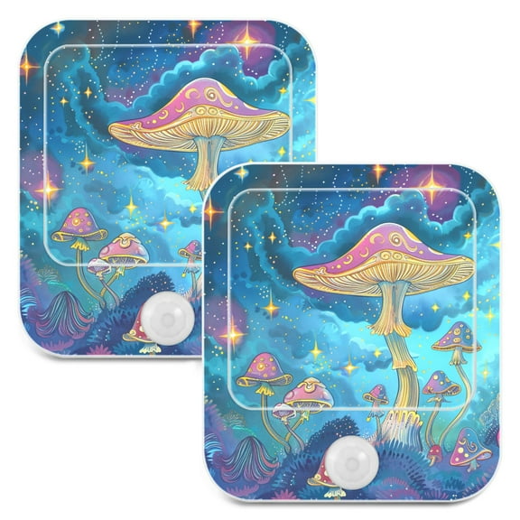 Magic Mushroom Stars 2 Pack LED Motion Sensor Night Light Plug into Wall Auto Dusk to Dawn Adjustable Brightness for Kids Bedroom Hallway Nursery Room
