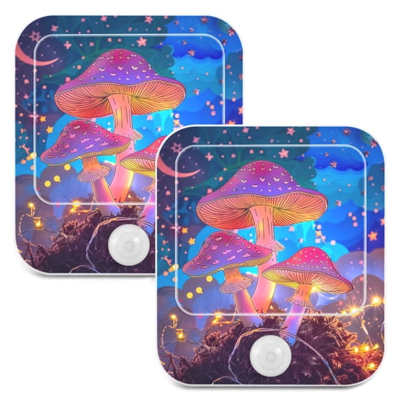 Magic Mushroom Stars Moon 2 Pack LED Motion Sensor Night Light Plug into Wall Auto Dusk to Dawn Adjustable Brightness for Kids Bedroom Hallway Nursery Room