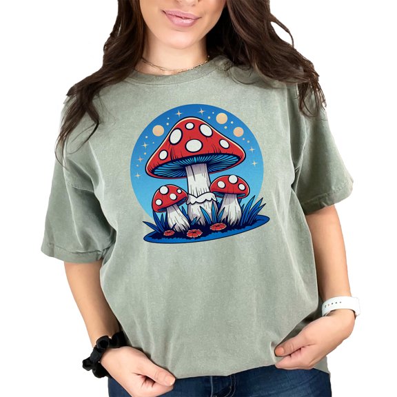Magic Mushroom T-shirt, Whimsical Mushroom Graphic Tee, Psychedelic Fungi Shirt, Fantasy Nature Art Tee, Colorful Mushroom Design Top, Moss Comfort Colors T-Shirt, Small