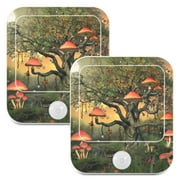 Magic Mushroom on Tree 2 Pack LED Motion Sensor Night Light Plug into Wall Auto Dusk to Dawn Adjustable Brightness for Kids Bedroom Hallway Nursery Room