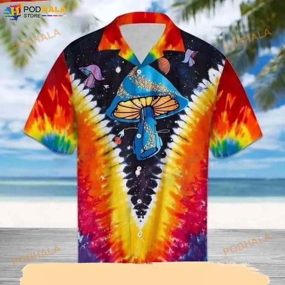 Magic Mushroom Trippy Hippie Tie Dye 3D Funny Hawaiian Shirt