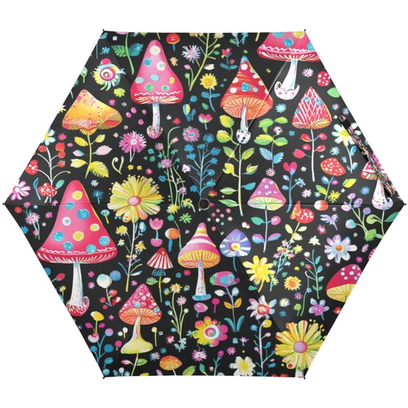 Magic Mushroom Umbrellas for Sun Auto Open Close UV50+ Waterproof 5-Fold Compact Fiberglass Frame