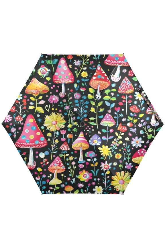 Magic Mushroom Umbrellas for Sun Auto Open Close UV50+ Waterproof 5-Fold Compact Fiberglass Frame