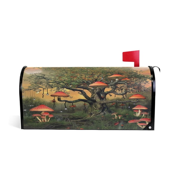 Magic Mushroom on Tree Magnetic Mailbox Covers Post Box Wraps Garden Yard Decor 18"x 20.8"
