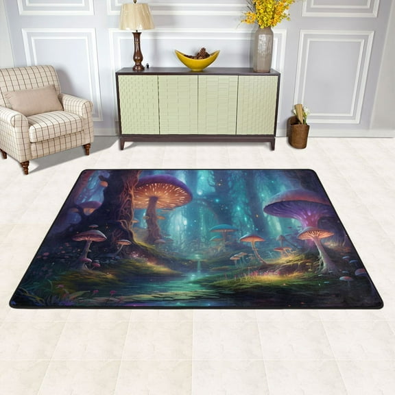 Magic Mushrooms Area Floor Mats Soft Large Nursery Rugs Non-Slip Foam Carpets Living Room Doormat for Bedroom Dinning Decor 36" x 24"