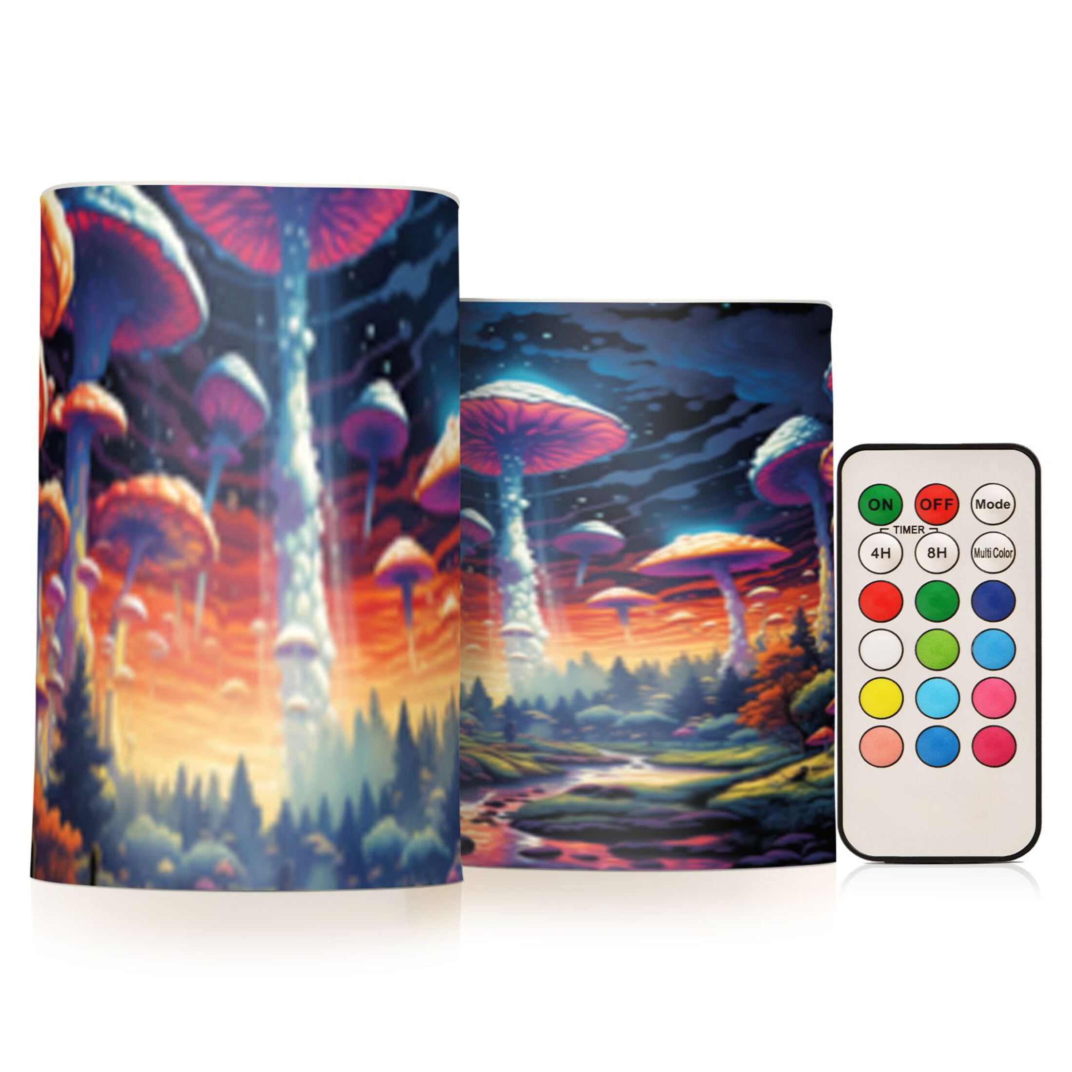 Magic Mushrooms Flickering Flameless Candles Battery Operated with Remote Timer LED Pillar Candles Set of 2