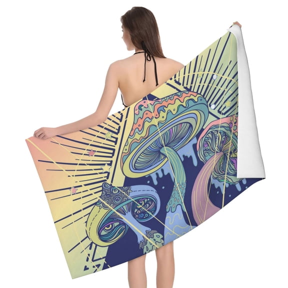 Magic Mushrooms Geometry Psychedelic Beach Bath Towel Gym Spa Shower Towels Pool Soft 32" X 52" for Men Women