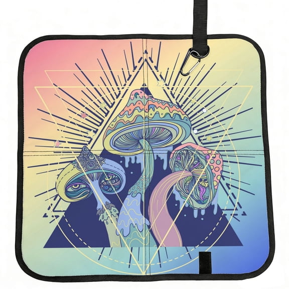 Magic Mushrooms Geometry Psychedelic Foldable Seat Cushion for Bleachers, Stadium Seats, Camping & Outdoor Events, Portable Lightweight Pad with Carabiner