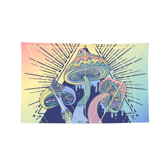 Magic Mushrooms Geometry Psychedelic Four Hole Decorated Banner Flag for Garden Yard Home Decoration Indoor Outdoor 2x3 Ft