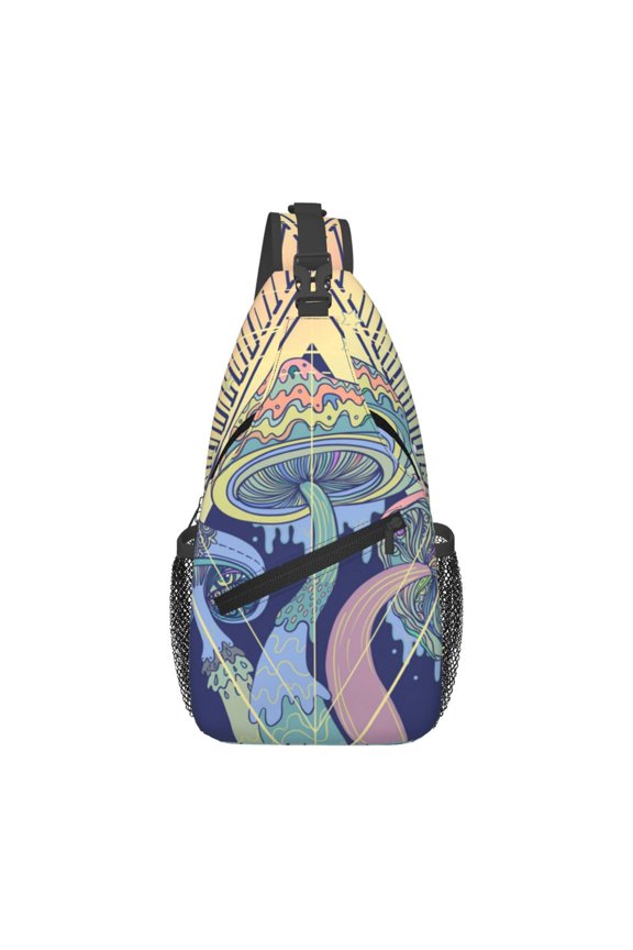Magic Mushrooms Geometry Psychedelic Sling Backpack Shoulder Chest Crossbody Bag Causal Travel Hiking Daypack
