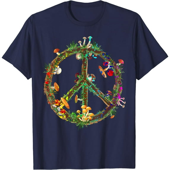 Magic Mushrooms Peace Sign Psychedelic Retro Shrooms Gift Unisex T-Shirt for Men Women Kids Toddler,Navy Color,Size YXL