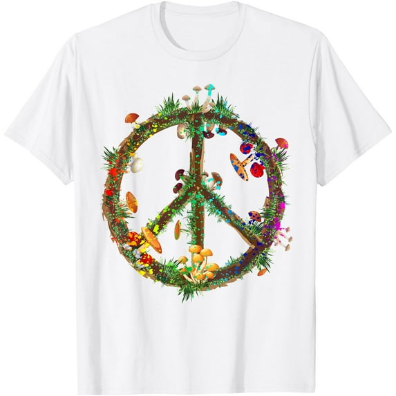 Magic Mushrooms Peace Sign Psychedelic Retro Shrooms Gift Unisex T-Shirt for Men Women Kids Toddler,White Color,Size 5/6