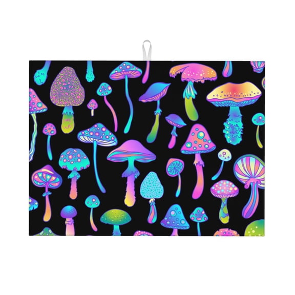 Magic Mushrooms Psychedelic Large Kitchen Drying Mat 18x24 Inch Ultra Absorbent Dish Drying Mats Foldable Countertop Protector
