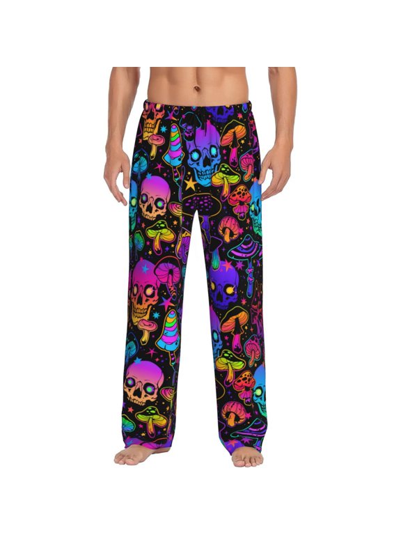 Magic Mushrooms Skull Men'S Pajama Pants Soft Sleep Lounge Pants Pjs Bottoms With Pockets Large