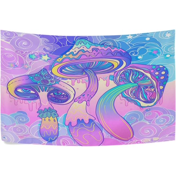 Magic Mushrooms Tapestry Wall Hanging Tapestries Happy Colorful Hippie Psychedelic Art Polyester Carpet Wall Decorative for Living Room Bedroom 60x40inch