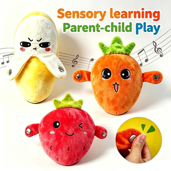Magic Music Plush Toy, Interactive Musical Plush Toy with Sounds, Interactive Music Plush Toy Set, Strawberry Music Touch Sensory Toy
