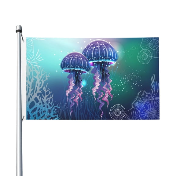 Magic Neon Light Jellyfish Flag 3X5 Ft Garden Yard House Flags Banner Sign Outdoor Indoor Party Home Garden Decoration