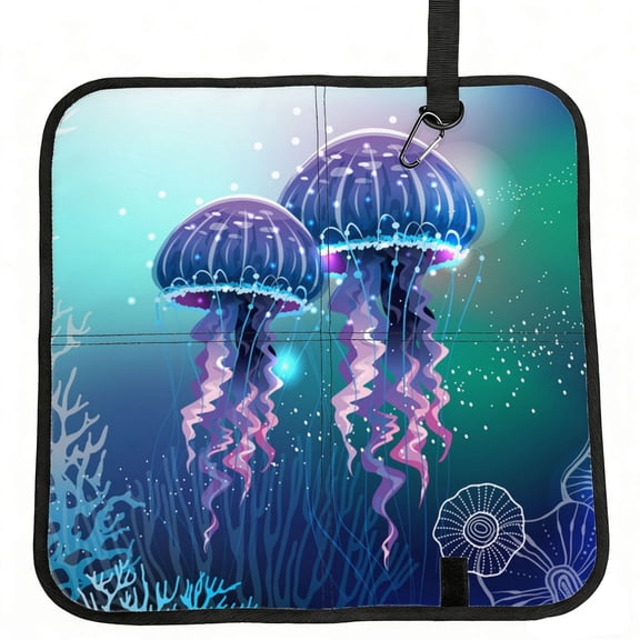 Magic Neon Light Jellyfish Foldable Seat Cushion for Bleachers, Stadium Seats, Camping & Outdoor Events, Portable Lightweight Pad with Carabiner
