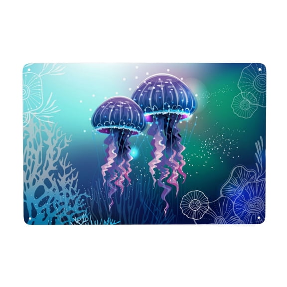 Magic Neon Light Jellyfish Metal Tin Sign Home Kitchen Office Bedroom Cafes Room Wall Decor 8x12 Inch