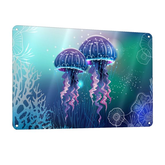 Magic Neon Light Jellyfish Metal Tin Sign Wall Decor for Home Bars Restaurants Cafes Store Pubs Sign Gift 12 X 8 Inch