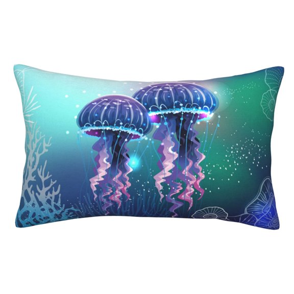 Magic Neon Light Jellyfish Pillowcase 20x30 Rectangle Throw Pillow Case Cover Cushion with Hidden Zipper for Sofa Couch Car