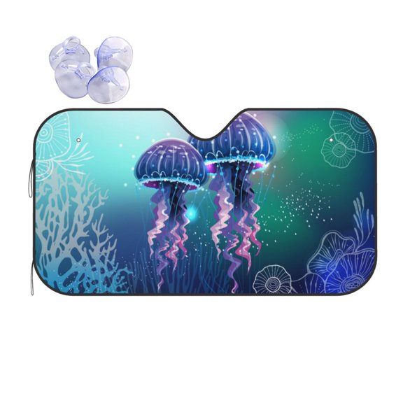 Magic Neon Light Jellyfish Reflective Car Windshield Sunshade, UV Ray Reflector Sun Visor Universal Fit for SUVs, Trucks, Sedans,M