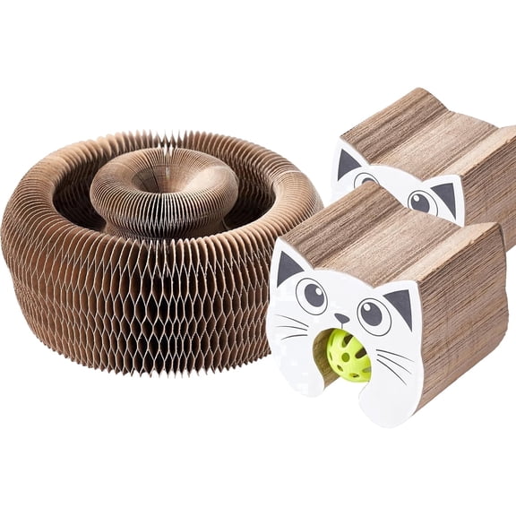 JOPOY Foldable Magic Organ Cat Scratcher Board with Cat Scratcher Board & Bell Ball White (2 Pack)
