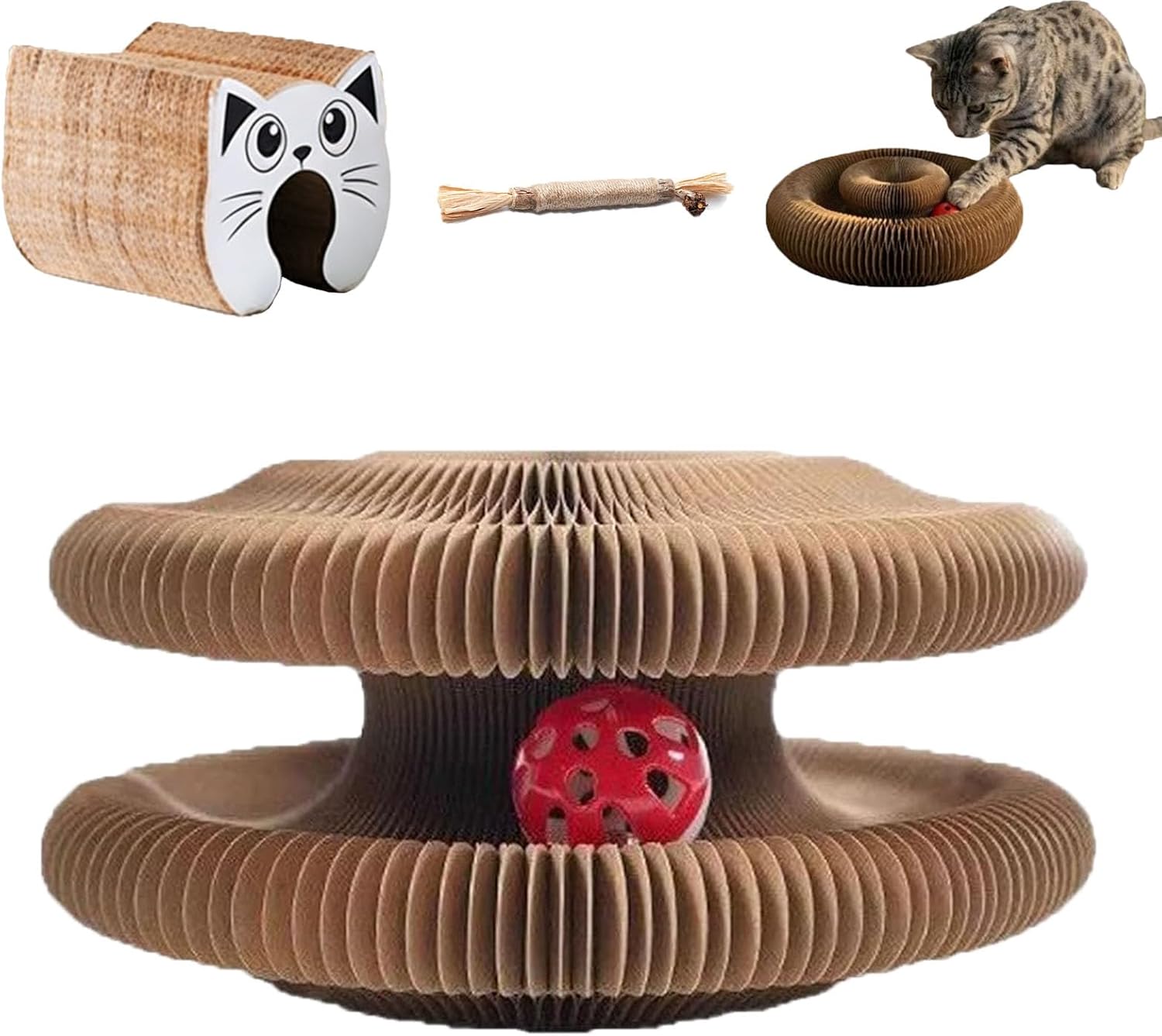 Magic Organ Cat Scratcher Toy, Foldable Kitty Accordion Magic Organ Cat Scratcher Board, Sturdy with Bell-Ball, Flexible Cats Scratchers for Indoor Cats Grinding Claws Exercise
