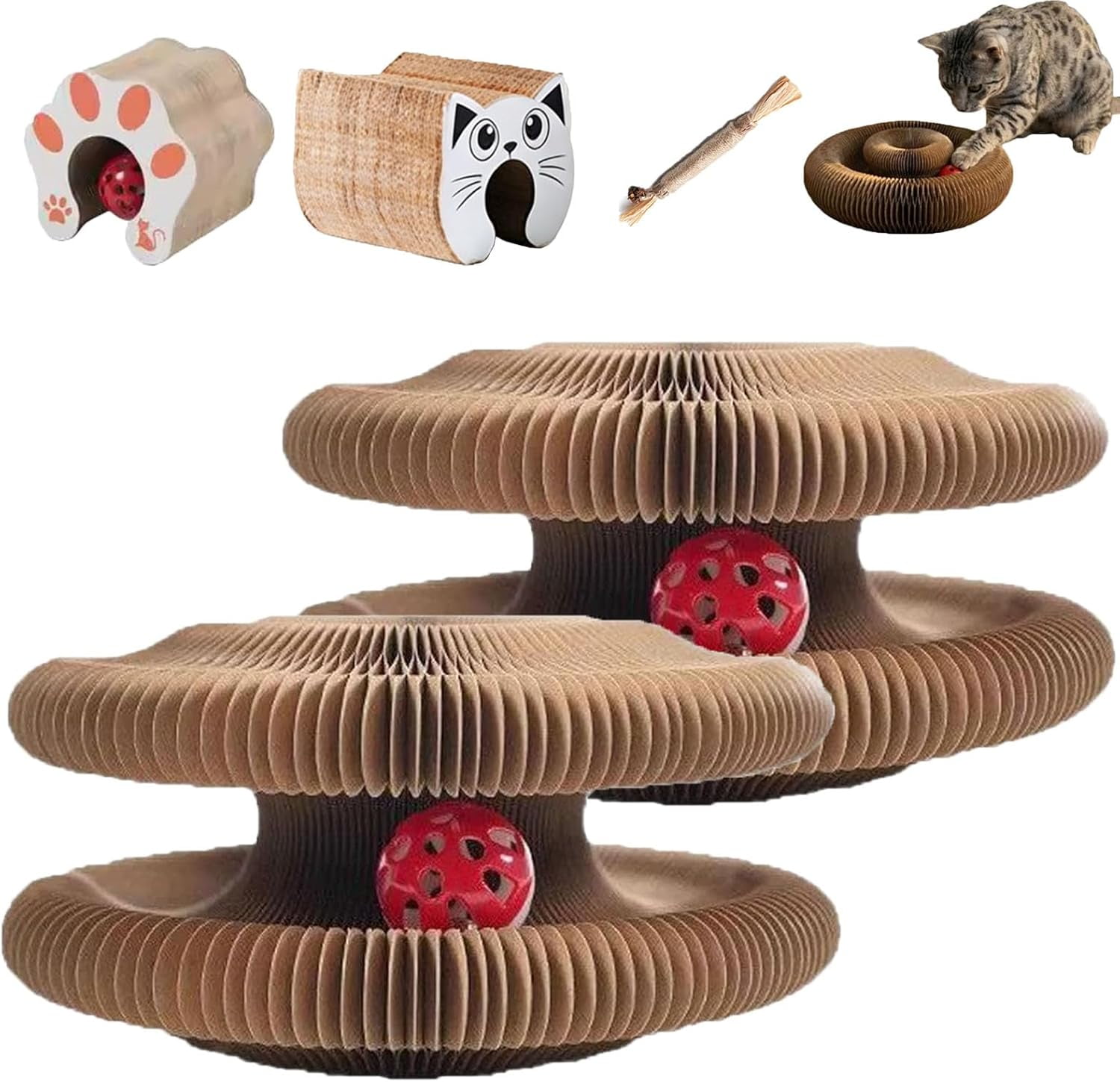 Magic Organ Cat Scratcher Toy, Foldable Kitty Accordion Magic Organ Cat Scratcher Board, Sturdy with Bell-Ball, Flexible Cats Scratchers for Indoor Cats Grinding Claws Exercise