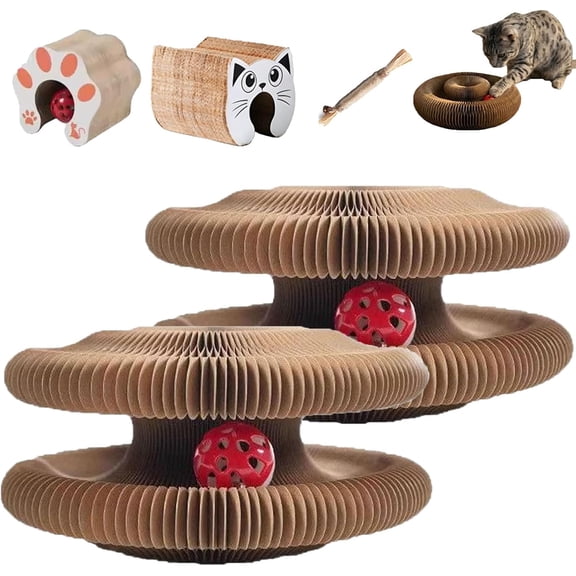 Magic Organ Cat Scratcher Toy, Foldable Kitty Accordion Magic Organ Cat Scratcher Board, Sturdy with Bell-Ball, Flexible Cats Scratchers for Indoor Cats Grinding Claws Exercise